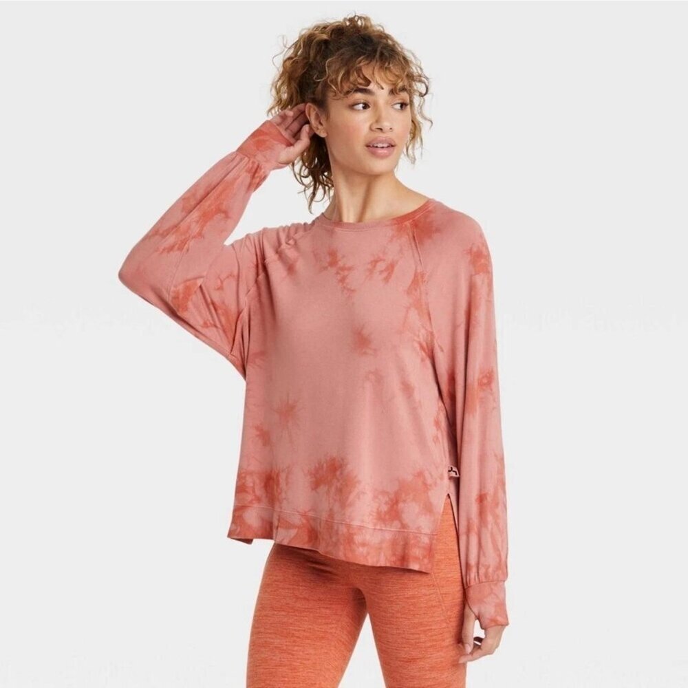 JoyLab Women's Soft Lightweight Sweatshirt Light Red Tie Dye Size‎ XL